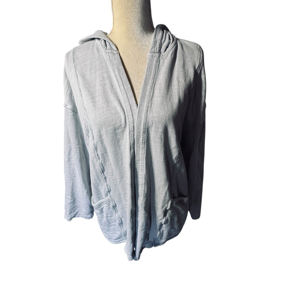 Pure Jill Women's Open Front Hooded Jacket Large Lightweight Casual Gray‎